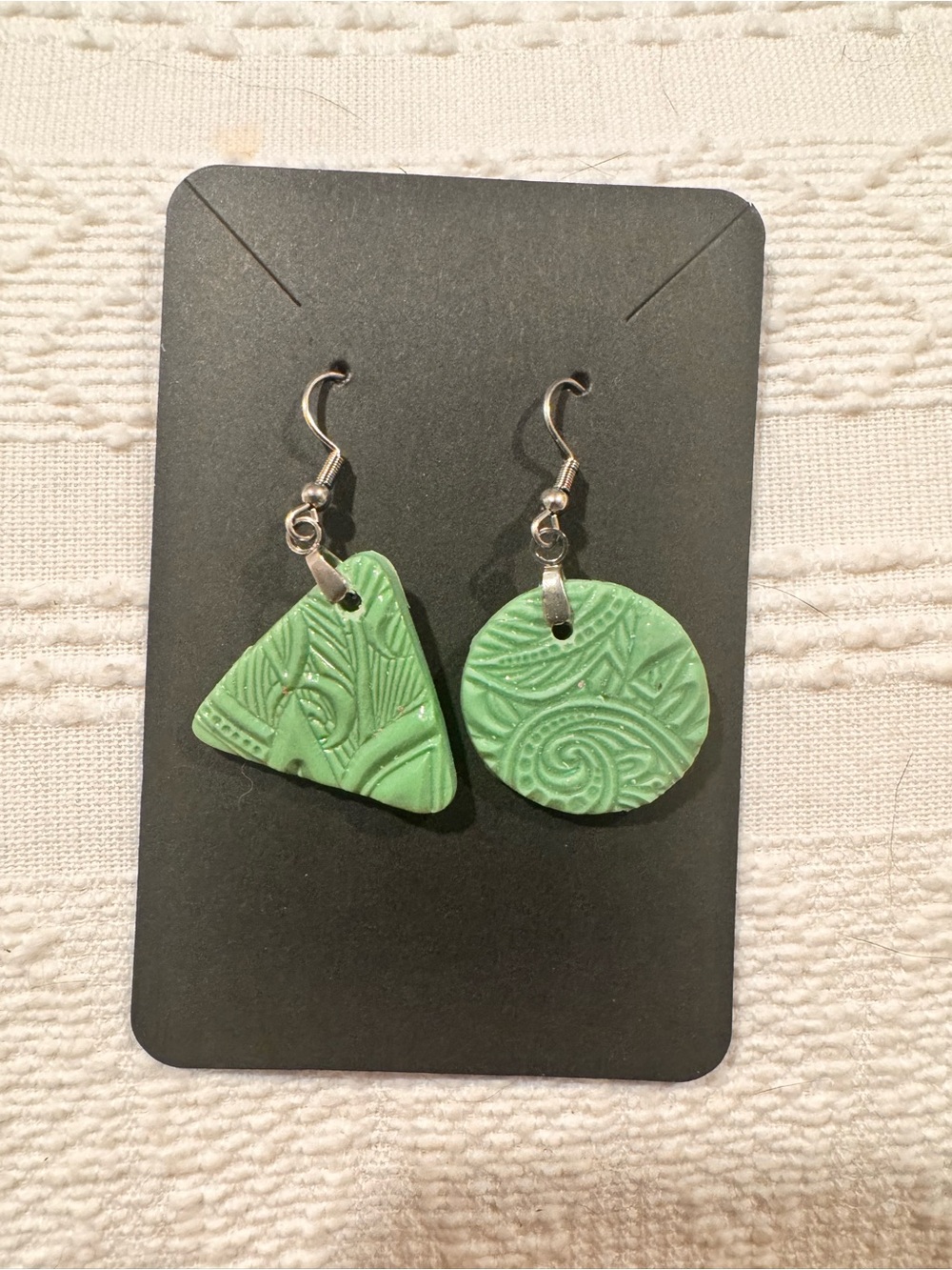 Handcrafted Green Textured Polymer Clay Earrings - Women Jewelry